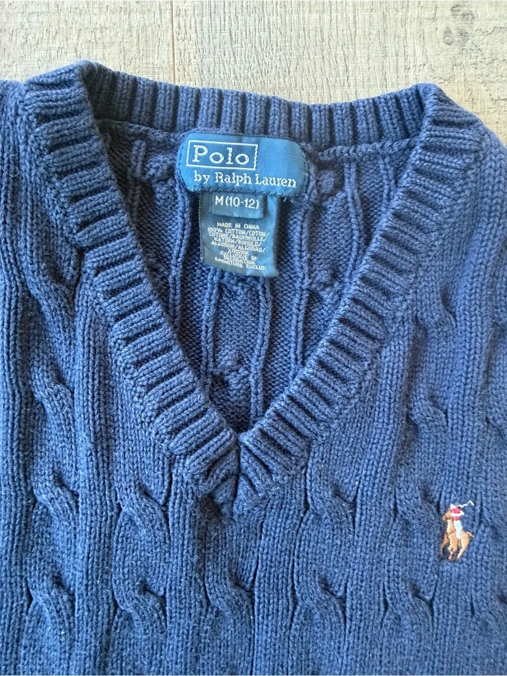 Ralph Lauren Navy Cable-Knit V-Neck Sweater Vest